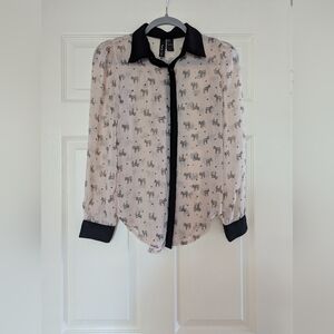 Fun & Flirt Zebra Print Sheer Blouse with Black Trim